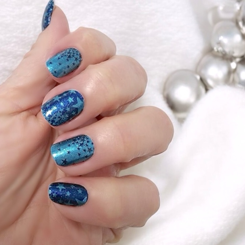 Color Street |  Star Gazer shimmery navy & galactic blue with stars nail strips